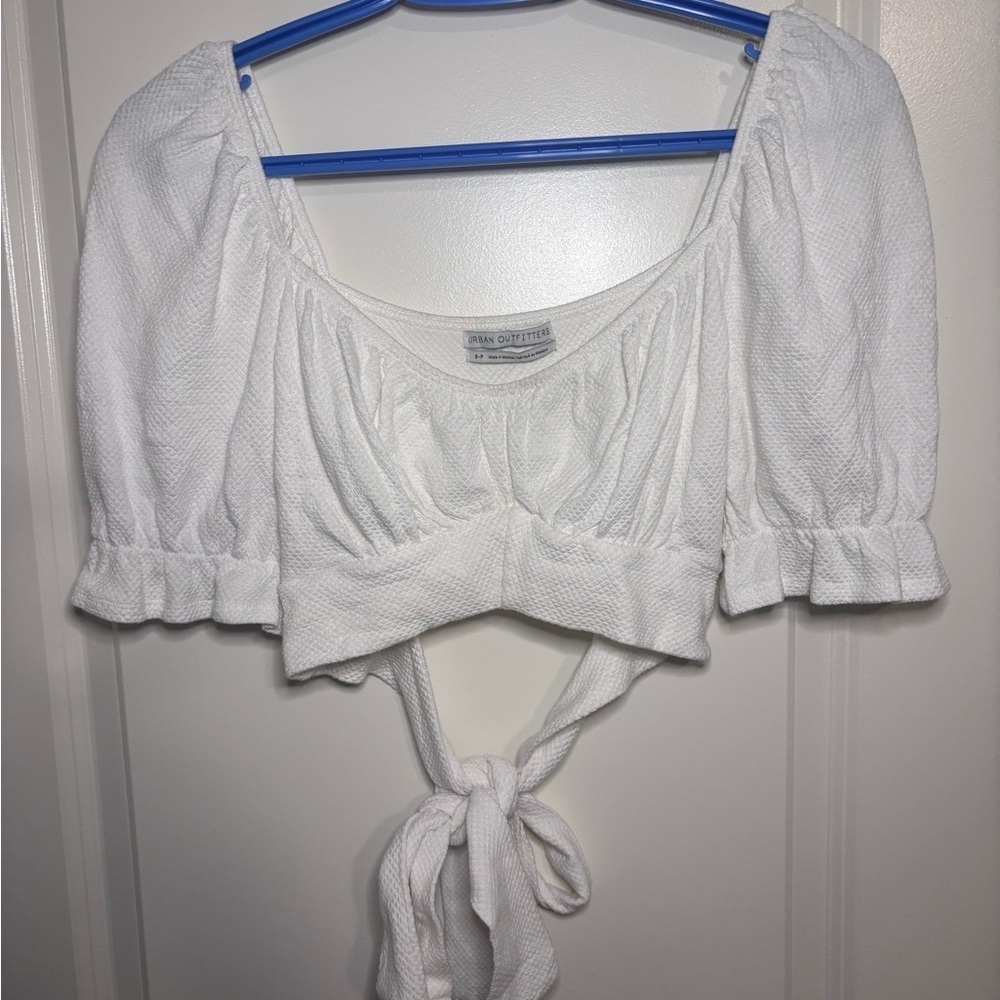 Urban Outfitters White Puff Sleeve Tie-Front Top